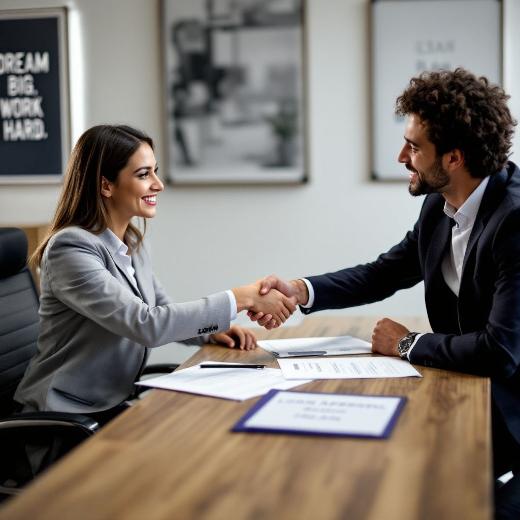 A Bonds Experts specialist shaking hands with a client across a desk
