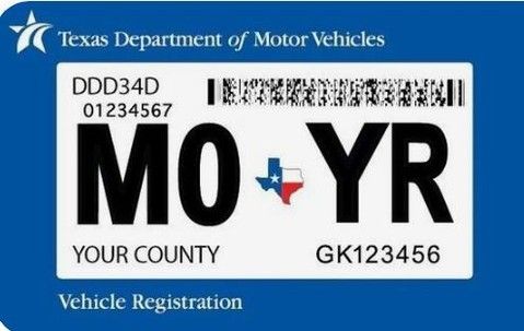 Texas Department of Motor Vehicles vehicle registration sticker